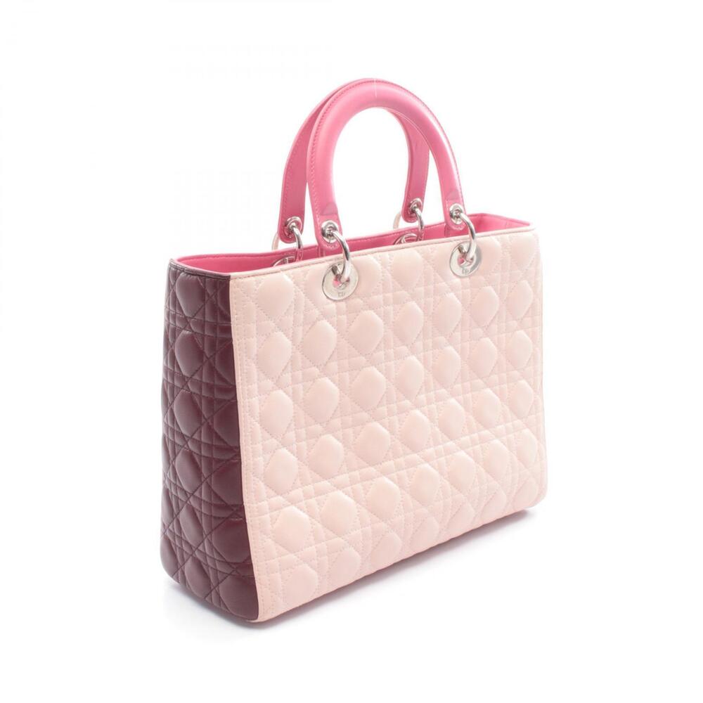 Dior Lady Cannage Handbag Leather Pink Burgundy Red